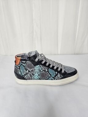 P448 Turquoise Snake Silver Glitter Mid Sneakers Luxe Streetwear Women's 41